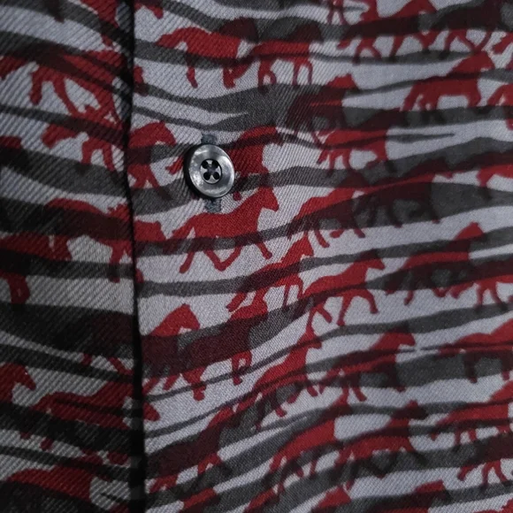 Hermes gray red horse pattern mens fall winter shirts wool silk. - Picture 5 of 14